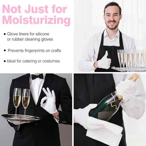 6 Pair White Cotton Gloves for Dry Hands, Moisturizing Overnight Work Gloves Liners for Eczema, Psoriasis Skin Spa Treatment Coin Jewelry Craft Handling for Women & Men, Large