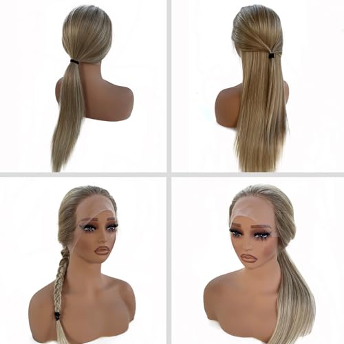 Upgrade - Highlight Straight Lace Front Wig human Hair Wig for Women,13*4 Lace Human Hair Wigs 100% Remy Virgin Hair Ombre Blonde HD Lace Wig,Pre Plucked with Baby Hair 150% Density (8/18/60)