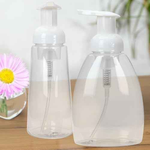 Ginger Lily Farms Foaming Soap Dispenser, Refillable Plastic Pump Bottles for Liquid Hand Soap, 12 oz. Clear Bottle with White Pump, 2-Pack