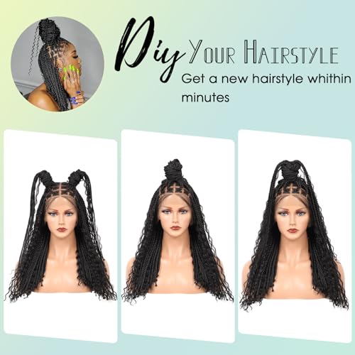 18" 13x8 Inch HD Lace Front Boho Box Braided Wigs Short Knotless Braid Wig for Women Full Braided Lace Front Wig With Baby Hair Balck Natural Color