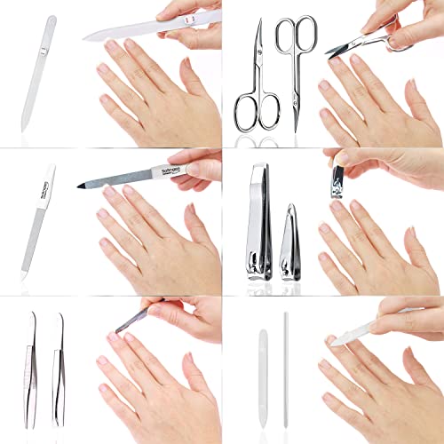 Manicure Set Women and Men ? 12-Piece Professional Grooming Kit with Premium Tools, Genuine Leather Case, and Exclusive Glass Nail File for Hand & Foot Care, German Quality