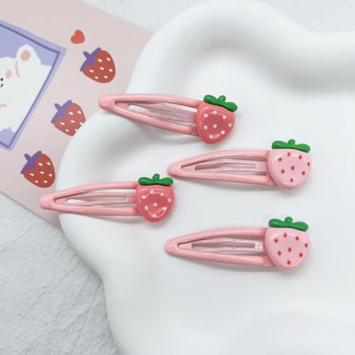 20 PCS Cute Strawberry Pink Y2K Hair Clips, Metal Snap Hair Barrettes for Women Hair Accessories for Women Girls Sweet Bangs Clip 2000s Decorative Hair Clips Y2k Accessories