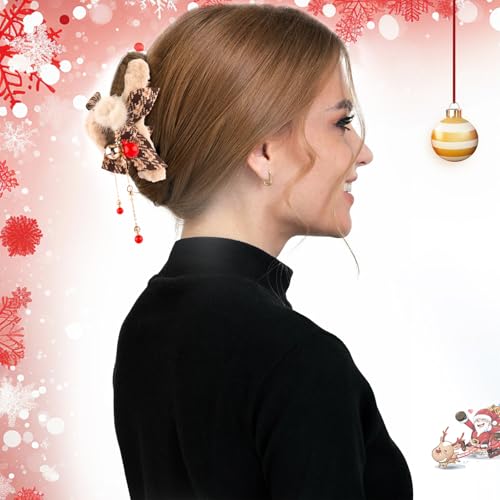 3Pcs Christmas Hair Claw Clips for Women Girls, Holiday Fluffy Claw Clips for Christmas Hair Accessories Outfit Gifts