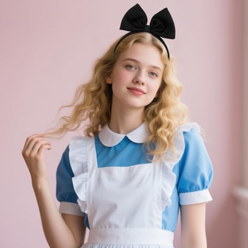 AMCAMI 2 Pack Black Bow Headbands for Women and Girls - Halloween Costume Headwear, Christmas Party Hair Accessories