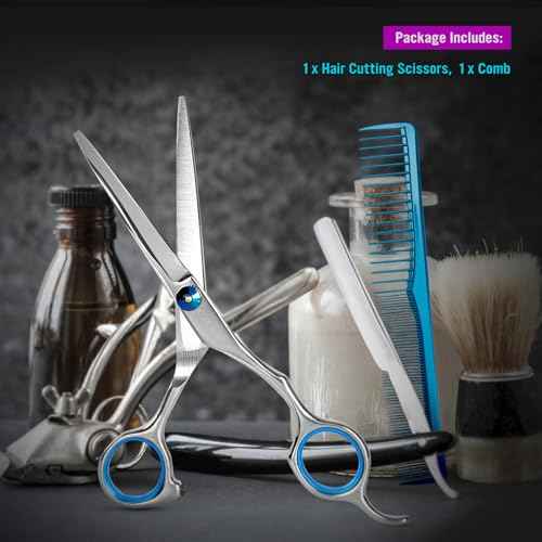 Stainless Steel Hair Cutting Scissors 6.5 Inch Hairdressing Razor Shears Professional Salon Barber Haircut Scissors, One Comb Included, Home Use for Man Woman Adults Kids Babies