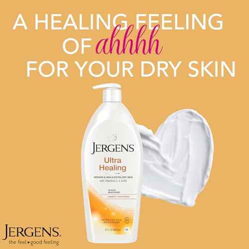 Jergens Ultra Healing Dry Skin Lotion, Hand and Body Moisturizer for Quick Absorption into Extra Dry Skin with Hydralucence Blend, Vitamins C, E and B5, White, 32oz