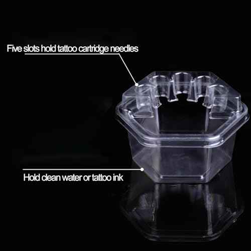 20PCS Hive Cups Disposable Tattoo Cartridge Needle Cup Holder Transparent Tattoo Needle Holder Plastic Ink Rinse Cups Stand Tattoo Cartridge Tray (Hexagon)