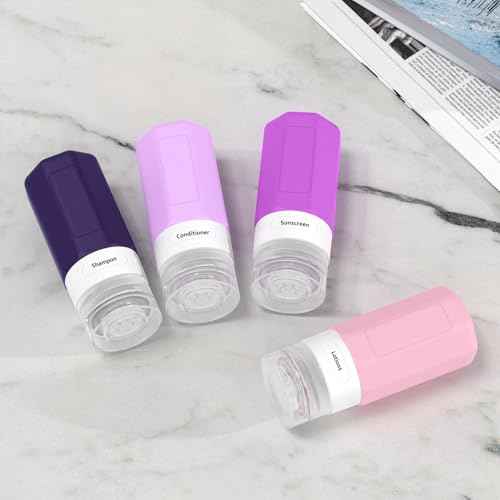 2 oz Travel Bottles, Small Travel Size Containers, TSA Approved Silicone Travel Toiletries Bottles, Shampoo and Conditioner Travel Kit for Women (Purple)