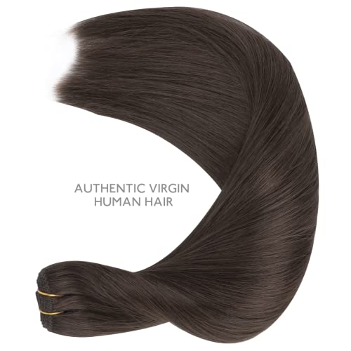 WENNALIFE Sew in Hair Extensions Real Human Hair, 22 Inch 110g Dark Brown Machine Weft Remy Hair Hand Tied Weft Straight Extensiones De Cabello Hmano