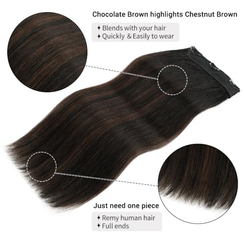 Winsky Hair Extensions Real Human Hair - One Piece Brown Balayage Remy Hair Extensions Clip on 90gram for Women (20inch, #1BT4P1B)