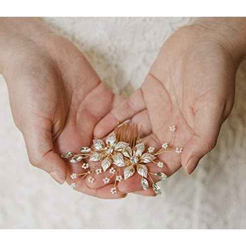 SWEETV Gold Bridal Hair Comb-Handmade Wedding Hair Clip Wedding Hair Accessories for Women