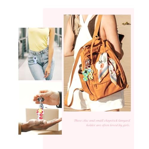 6 Pcs Chapstick Holder Keychain, Lip Balm Holder with 6 Sets Keyring Clips for Lipstick, Chapstick, Lip Balm, Lanyards