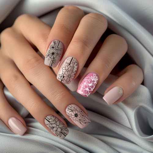 PH PandaHall 3pcs Border Flowers Nail Stamp Plates, Geometric Line Flowers Nail Stamper Plant Nail Art Stencils Print Nail Stencils Stainless Steel Nail Image Plate for Nail Art Design Manicure Salon