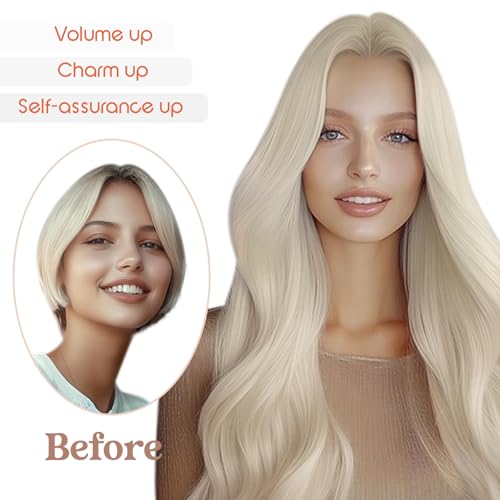 Sunny Hair Wire Hair Extensions Real Human Hair Fish Line Human Hair Extensions Invisible Wire Extensions Platinum Blonde #60 18 Inch