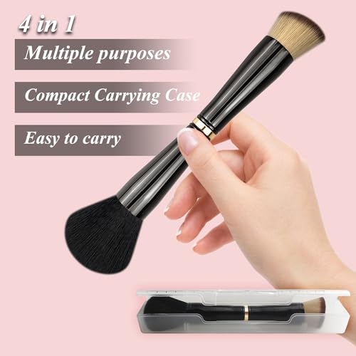 4 in 1 Makeup Brush Set - All in One Powder/Blush, Foundation, Blending & Eyeshadow Brushes, Compact & Travel Essential