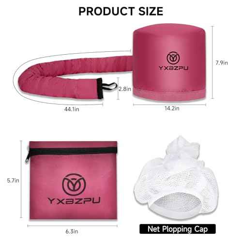 Hooded Hair Dryer Attachment, Hair Dryer Caps for Curly, Speeds Up Drying Time, Safety Deep Conditioning at Home (Rose Red)