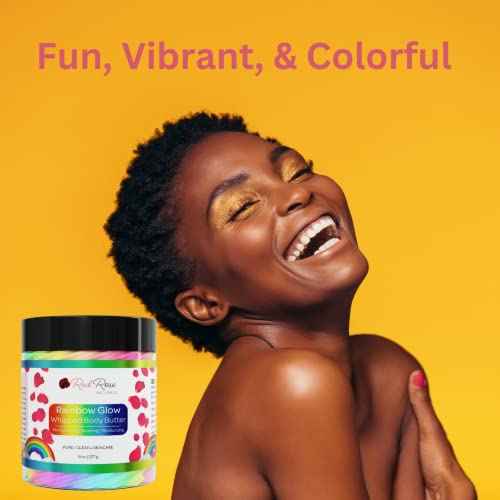 Red Rose Naturals Whipped Rainbow Glow Body Butter, Fruity Scent, Infused with Fruit extracts, 8 Oz, Non-Greasy, Creamy & Moisturizing Shea Butter - Nourishing Skincare for All Skin ? Vegan