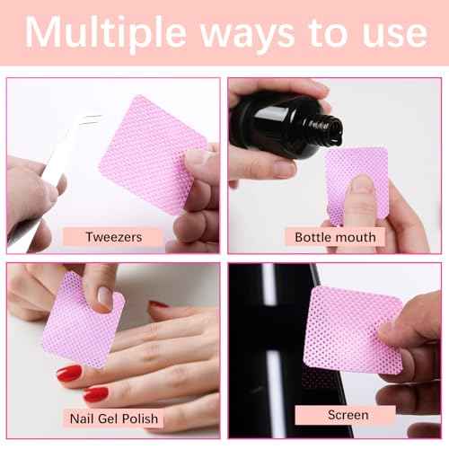 1500Pcs Lint Free Nail Wipes, Pink No Lint Nail Wipes for Gel Nails Lint Free Polish Remover Wipe Eyelash Extensions Glue Nails Cleaning Pads Supplies