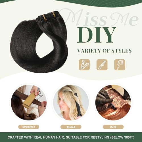 Missme Clip In Hair Extensions Real Human Hair 18 Inch 120g 7pcs Invisible Straight Seamless Clip Ins Hair Extensions Double Weft #1B Natural Black Remy Human Hair Clip In Extensions For Women
