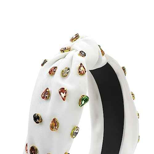 YISSION 1PC Crystal Knotted Headband for Women Non Slip Rhinestone Headband White Head Band Fashion Wide Headbands Hair Accessories for Women Girls