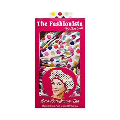 Reusable Shower Cap & Bath Cap & Lined, Oversized Waterproof Shower Caps Large Designed for all Hair Lengths with PEVA Lining & Elastic Band Stretch Hem Hair Hat - Fashionista Deco Dots