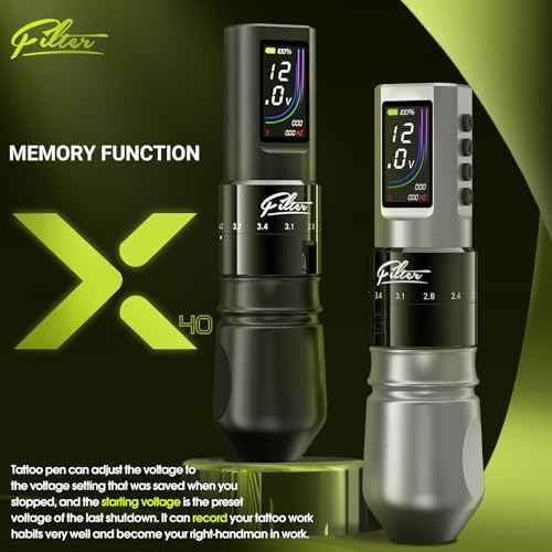 Filter Tattoo Gun - 7 Strokes 2.0-4.0mm Tattoo Machine Pen with Extra OLED Digital Display 1600mAh Battery Power Tattoo Kit for Beginners and Artists (X40 Black)