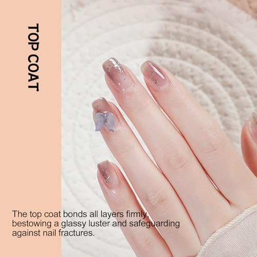 ADHERE Top Coat- 15ML No Wipe Top Coat Gel Nail Polish,Clear Color Gel Shine Finish and Long Lasting, Soak Off Nail Lamp,for Home DIY and Nail Salon