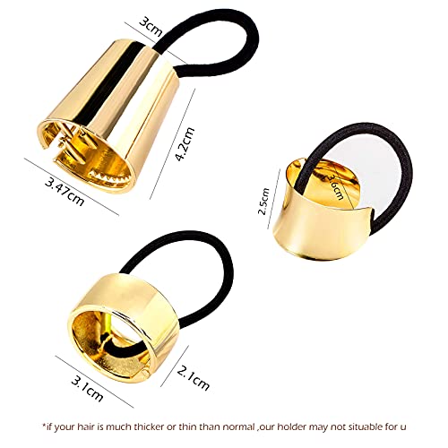 Ponytail Cuff Gold for Women Girls Metal Circle Elastic Hair Ties Rubber Bands Holder Fashion Hair Accessories Ladies Hair Rings Xmas Birthday Valentines Present Set 3 Styles