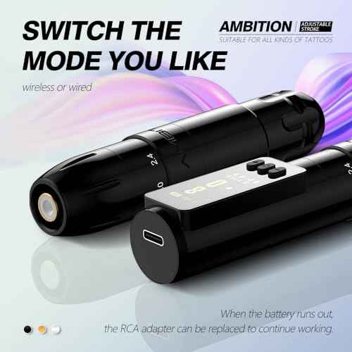 Ambition Sally Wireless Permanent Makeup Machine with 5 Strokes Length 2.0mm-3.5mm Rotary Tattoo Gun Cartridge Pen with 1000mAh LED Digital Display Coreless Motor For Eyebrow Eyeliner Lips SMP
