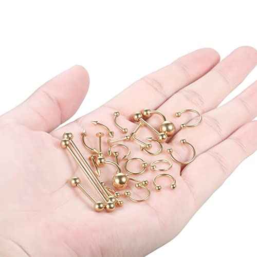 58PCS Body Piercing Kit Surgical Steel 14G 16G BCR CBR Labret Lip Rings Cartilage Daith Earrings Belly Button Rings Nose Septum Piercing Jewelry Needles Gloves Clamps Tools