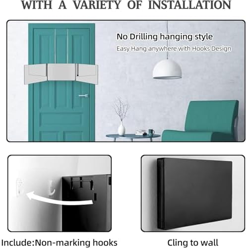 3 Way Mirror-360 Mirror for Self Hair Cutting, Adjustable & Foldable Trifold Barber Mirror with Telescoping Hooks, Barber Accessories for Men Shaving DIY Haircut Women Dyeing Makeup(Black Without LED)