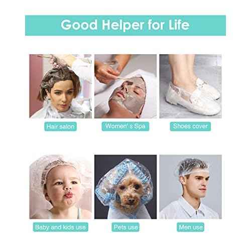 Auban 50 PCS Shower Cap Disposable,Bath Caps Larger Thick Clear Waterproof Plastic Elastic Hair Bath Caps For Women Hotel Travel Essentials Accessories Deep Conditioning Hair Care(19.3")