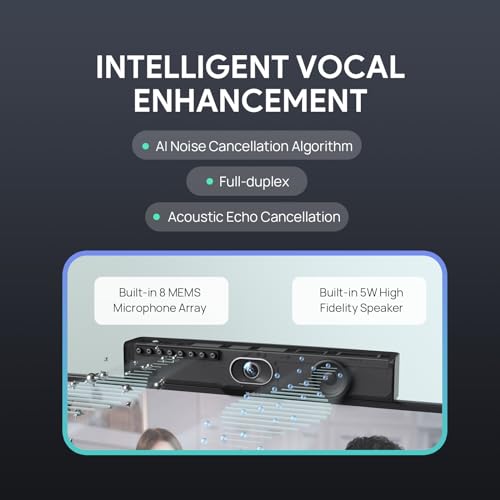 Yealink Video Conference Camera, 4K Webcam, 120° Ai Auto Framing, 8 Microphone Arrays & Speaker Tracking, Ai Noise Cancellation Teams Certified, Meetingbar A10 All-in-one Conference Room Camera System