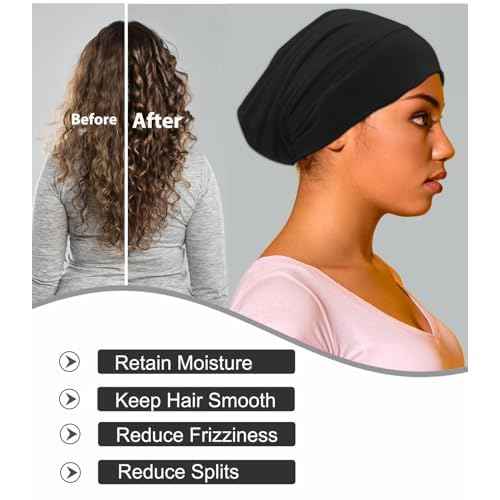 Sleep Cap Bonnet for Sleeping Black Women, Soft Cooling Ice Silk Lined Bonnet for Curly Braids Hair Slouchy Beanie Night Cap