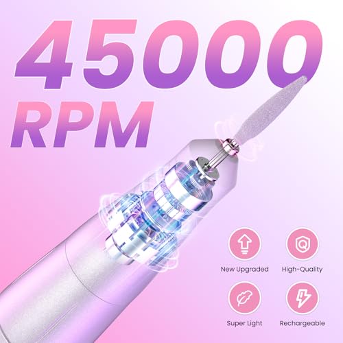 Portable Nail Drill Electric File: Cordless Nail Drills for Acrylic Nails Professional Rechargeable Nail Machine Kit Manicure Pedicure Tools Polishing Set for Shaping, Removing & Polishing Gel Nails