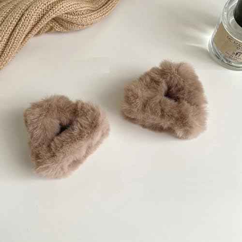 4Pcs Plush Cat Ears Hair Claw Clips Barrettes Forehead Hair Bangs Clip Headwear Halloween Cosplay Costume Hair Accessories for Women Girls, Black and Coffee