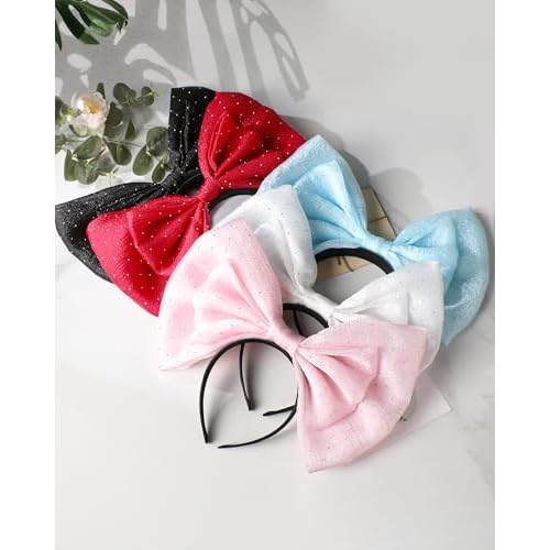 Big Pink Bow Headband - Cute Glitter Bows Headpiece for Women Girls, Fashion Bowknot Hair Accessories for Birthday Halloween Christmas Cosplay Party Costume Derss Up