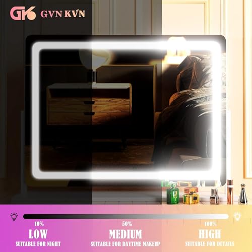 Makeup Vanity Mirror with Lights 20" L x 26" W Large LED Makeup Mirror, Light up Mirror with 10X Magnification and USB Charging Port, Dimmable 3 Modes, Touch Screen Control White