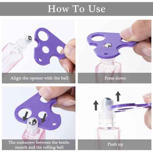 Yebeauty Glass Roller Bottles for Essential Oils 10ml Compact Travel Roll on Bottles for Oil Massage with Golden Aluminum Cover, 4 Pack Perfume Rollerball Empty with Opener, Funnel, Dropper, Pink