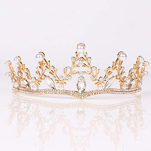 Ursula Costume Women Crown, Vofler Gold Tiara Mermaid Evil Queen Elf Witch Seashell Shell Coral Pearl Branch Headband Accessories for Princess Bride Adult Girl Halloween Party Birthday Wedding Pageant