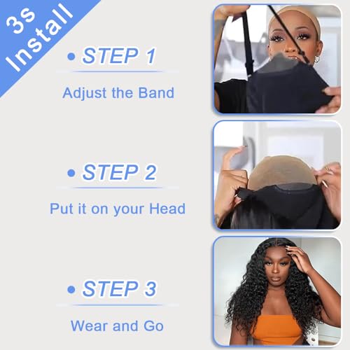 Glueless Wigs Human Hair Pre Cut 5x5 Lace Closure Deep Wave Wig 180% Density Wear and Go Human Hair Curly Wigs for Black Women Natural Black Color Small Head Friendly 26Inch