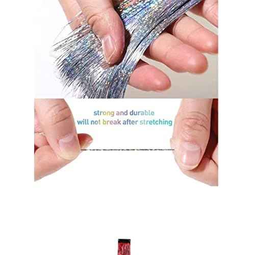 12PCS Tinsel Hair Extensions Glitter Hair Extension Clip in Gold Sparkling Fairy Hair Tinsel Kit Shiny Highlights Colorful Heat Resistant Hair Accessories for Girls Xmas New Year Party-Red