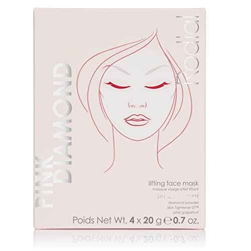 Rodial Pink Diamond Lifting Face Sheet Mask (4 Sachets), Diamond Powder, Vitamine C, Skin Tightener ST, Deeply Moisturising Sheet Mask, Even Skin Tone, Sheet Mask for Wrinkles and Lines