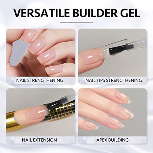 GAOY Clear Builder Gel for Nails, 16ml Nail Strengthener in a Bottle, Nail Extension Hard Gel, Soak Off Long Lasting UV Light Cure, Base Coat Top Coat Needed