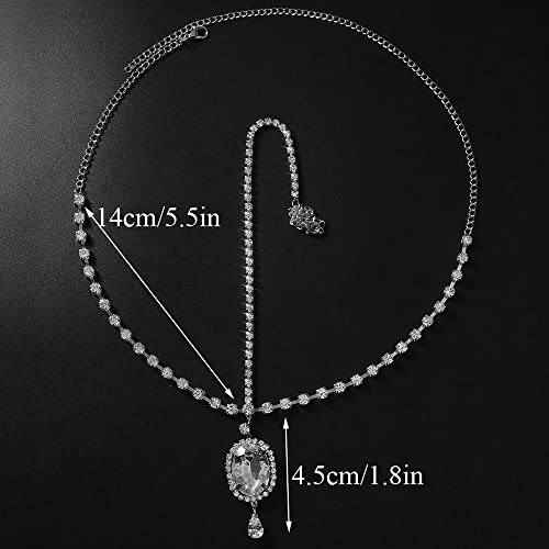 Missgrace Bridal Women Simple Shining Rhinestone Waterdrop Head Chain Headband Headpiece Boho Tassel Forehead Wedding Prom Praty Halloween Hair Chain Accessories for Women Girls (Silver)