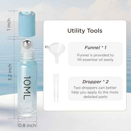 Essential Oil Roller Bottles, 10ml Thick Glass Perfume Roller Bottles with Funnel Opener and Dropper Colored Glass Empty Bottles with Stainless Steel Roller Balls (Blue, 4 Pack)