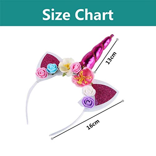 5PCS Glitter Unicorn Horn Headband, Flower Ears Unicorn Headbands for Girls, Birthday Unicorn Party Supplies, Cosplay Costume