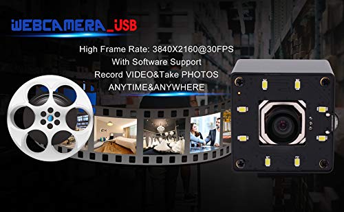 4K USB Camera Autofocus with Microphone Day Night Vision Wide Angle 4K Video Audio Webcam for Computer USB2.0 PC Camera with White LEDs Mini UVC USB with Camera for Raspberry Pi Android Mac Laptop