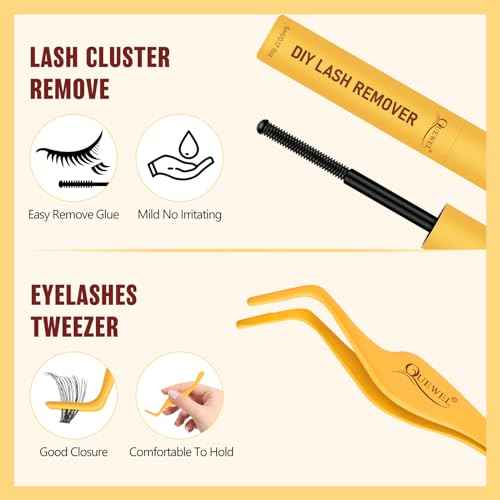 QUEWEL Lash Clusters Kit, 320 Pcs 30D+40D Lash Cluster Eyelash Extensions 9-16mm Lash Clusters Wispy Kit with Eyelash Clusters Bond and Seal Glue Remover Tweezers (30D+40D Kit)