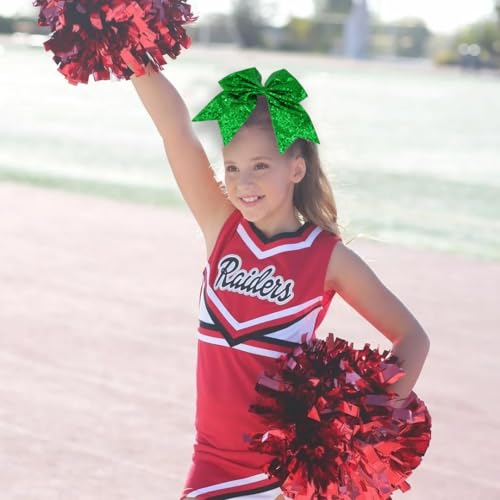 1 Pcs 8" Large Sequin Cheer Bows Clips, Cheerleading Glitter Hair Bow with Alligator Clips Hair Accessories for Cheerleaders Football Competition Sports (Green)